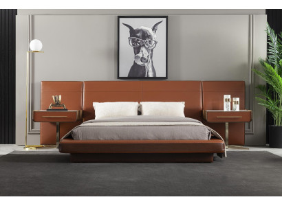Orange Bedroom Bed Double bed 2x Bedside table Beds Furniture 3pcs.