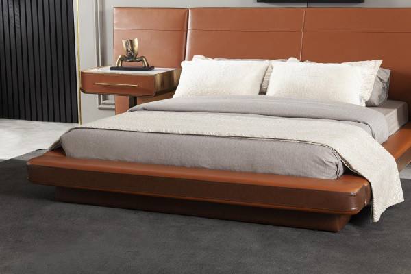 Orange Bedroom Bed Double bed 2x Bedside table Beds Furniture 3pcs.