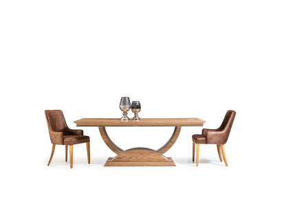 Table Dining table Brown Wood Column Table Dining set with 4 chairs Chair Set