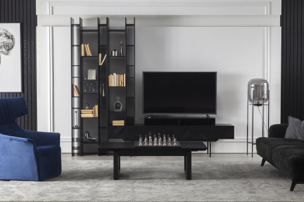 Black wall unit high-quality wardrobe walls luxury extension wall coffee table 2 pieces