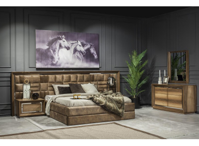 Luxurious bedroom set with bed, bedside tables and chest of drawers