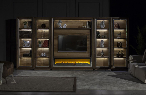 Luxury wall units 448cm Wardrobe Wall Wall unit with fireplace Living room Wood