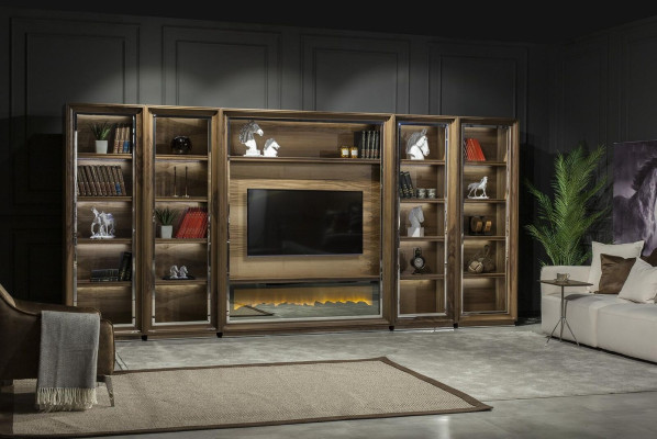 Luxury wall units 448cm Wardrobe Wall Wall unit with fireplace Living room Wood