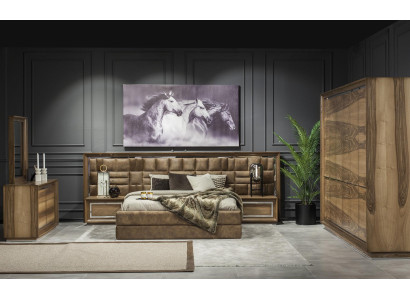 Elegant Bedroom Brown Chest of drawers Wardrobe Bed Furniture 6pcs.