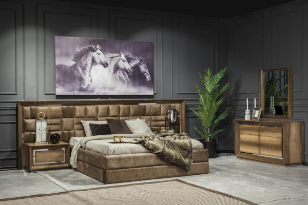 Elegant Bedroom Brown Chest of drawers Wardrobe Bed Furniture 6pcs.