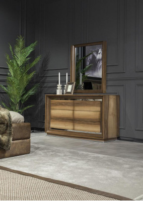 Elegant Bedroom Brown Chest of drawers Wardrobe Bed Furniture 6pcs.