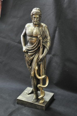Statue Bust Eskulap with Snake Pharmacy Doctor Sculpture Sculptures Figures 0042