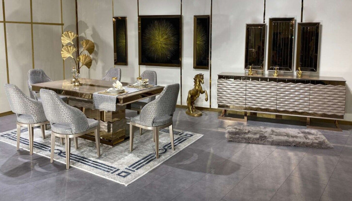 Luxurious Dining room Set Dining table 6x Chairs Sideboard Sideboard Mirror 11 pieces
