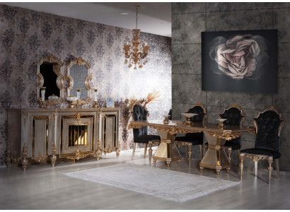High-quality 7-piece dining room furniture in a golden style