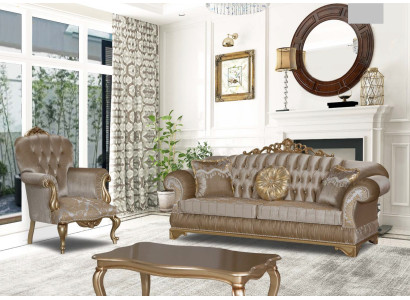 Design Chesterfield 3+1 Seat Coffee table Textile Couch Armchair Upholstery Sofa Couches