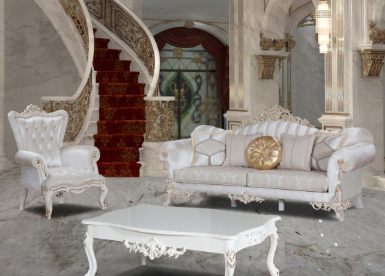 Luxurious sofa set for the living room in Classic n style in the color White