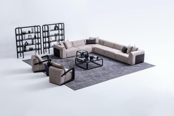 Modern sofa set L-shape couch with armchair gray corner couch textile sofa