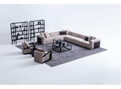 Modern sofa set L-shape couch with armchair gray corner couch textile sofa