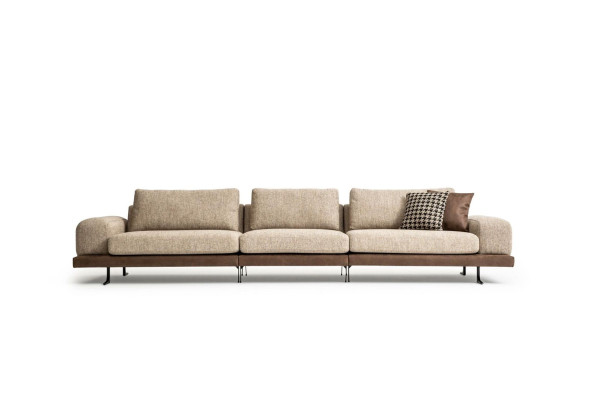 Beige five-seater upholstered sofas sofa textile couch seating furniture living room