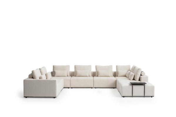 Living landscape U-shape Sofa White Upholstered furniture Textile Sofa Wooden frame
