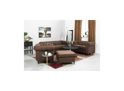 Chesterfield 3+2+1 Seater Sofa set + Stool Couch Sofa Leather Textile Couches