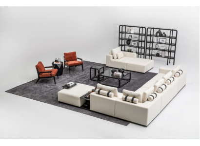Modern White Sofa set Corner sofa Living landscape Armchair 4-piece Fabric Sofa
