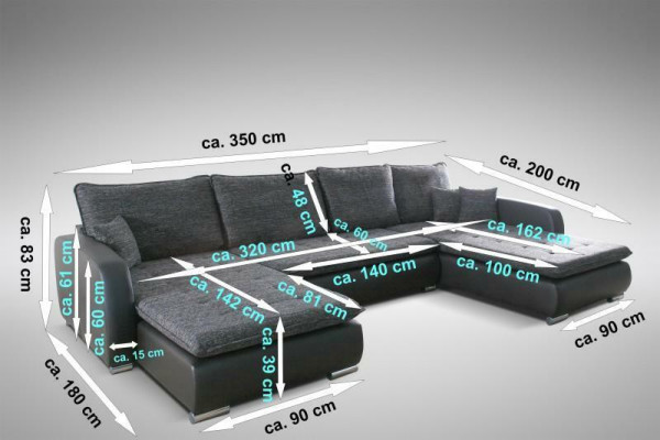 Design Corner sofa U-shape Bed function Couch Leather Textile Sofa new Living landscape