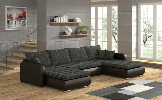 Design Corner sofa U-shape Bed function Couch Leather Textile Sofa new Living landscape