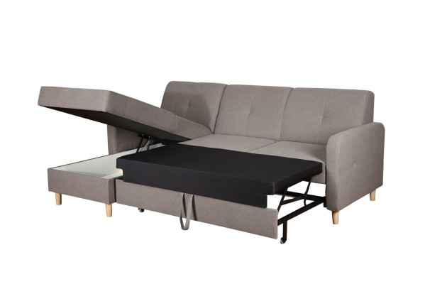 Corner sofa L-shape Sofa Couch Design Upholstery Modern Textile Bed function Gray Fabric
