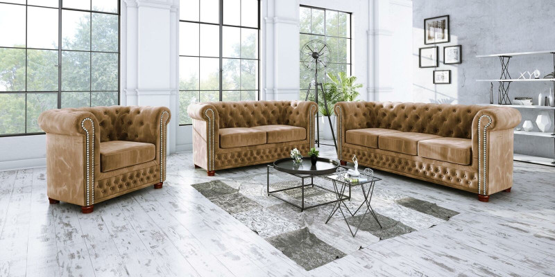 Design Sofa 3 Seater Chesterfield Fabric Couch Upholstery Sofas Textile Couches new