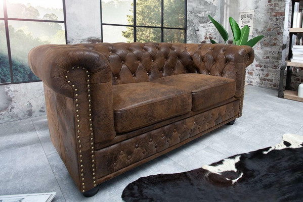 Chesterfield Textile Couch Upholstery 2 Seater Fabric Sofas Couches Brown Two-seater
