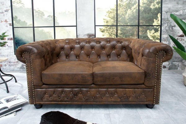 Chesterfield Textile Couch Upholstery 2 Seater Fabric Sofas Couches Brown Two-seater