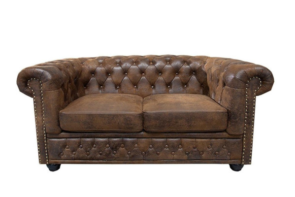 Chesterfield Textile Couch Upholstery 2 Seater Fabric Sofas Couches Brown Two-seater
