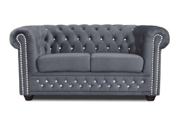 Chesterfield Textile Couch Upholstery 2-seater sofas couches black two-seater new