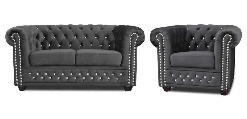 Chesterfield Textile Couch Upholstery 2-Seater Fabric Sofas Couches Two-seater Black