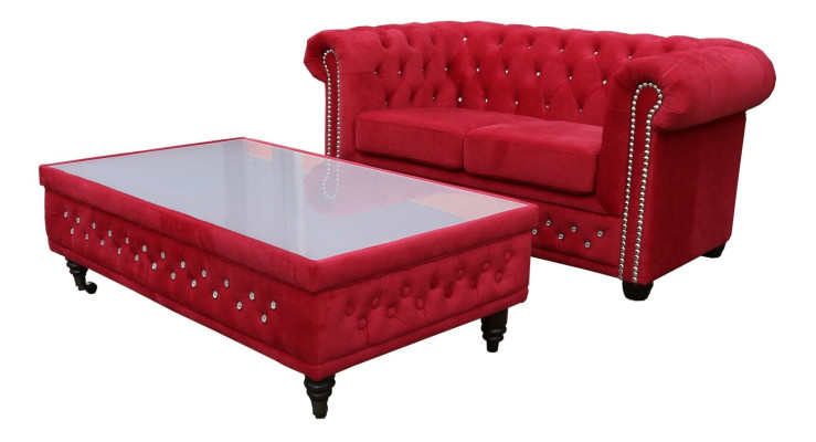 Chesterfield Textile Couch Upholstery 2 Seater Fabric Sofas Couches Two-seater Red