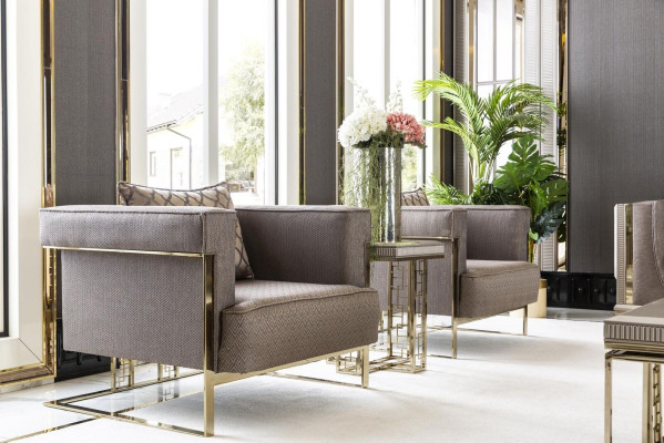 Living room set gray 2x armchair beautiful design elegant side table new 3 pieces.
