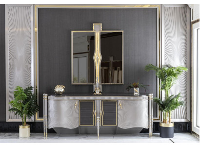 Dining room set gray sideboard beautiful mirror luxury design elegant modern 2 pieces.