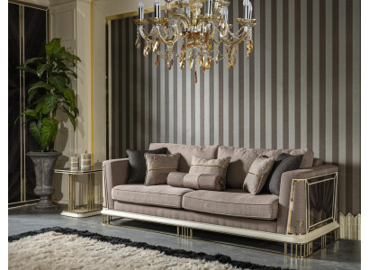 Sofa 3 Seater Brown Living room Luxury Design Elegant Style Furniture Sofas