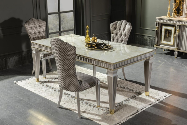 Dining room set white dining table metal luxury 4x chairs elegant design new 5 pieces.