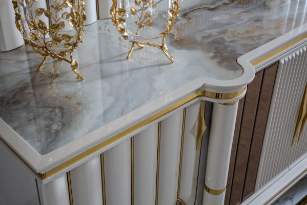 Dining room set white sideboard mirror modern luxury design elegant new 2 pieces.