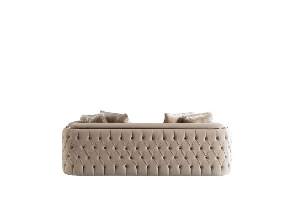 Sofa 3 Seat Beige Furniture Living room Chesterfield Upholstery Fabric Luxury new