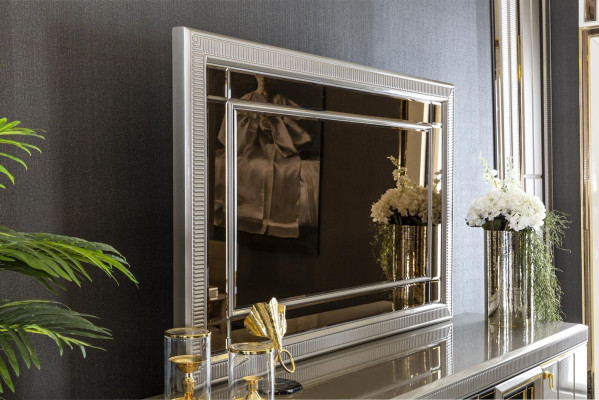 Dining room set gray sideboard mirror luxury beautiful design elegant new 2 pieces.