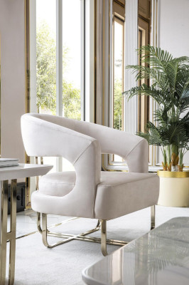 Living room Set Beige 2x Armchair White Side table Elegant Furniture new