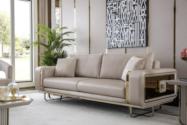 Sofa 3 Seat Beige Living room Design Style Furniture Modern Sofas Elegant