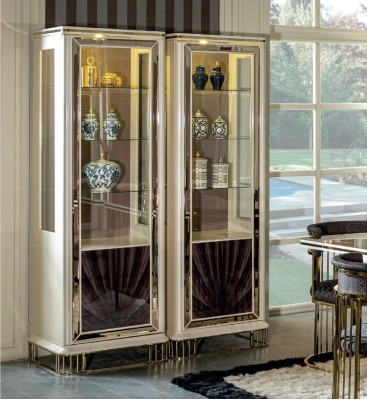 Display case Beige Dining room Wardrobe Shelf Modern Style Elegant Furniture Metal new