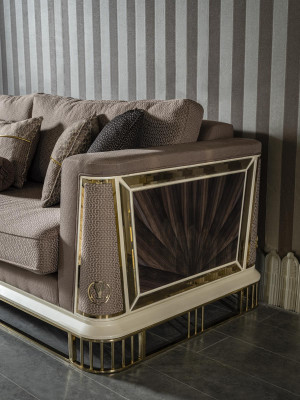 Living room Set Brown Sofa set Armchair Side table Coffee table new 5 pieces.