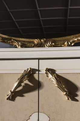 Dining room set beige sideboard beautiful mirror modern luxury design elegant 2-piece.