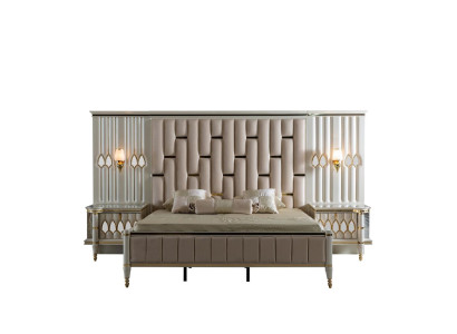 Luxury Bedroom Bed with 2x Bedside table Consoles Design Beds Upholstery 3pcs.