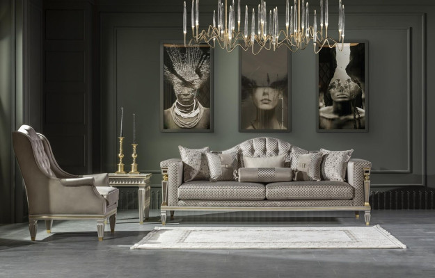 Living room Set Gray Sofa set Elegant Armchair Modern Side table new 3-piece.