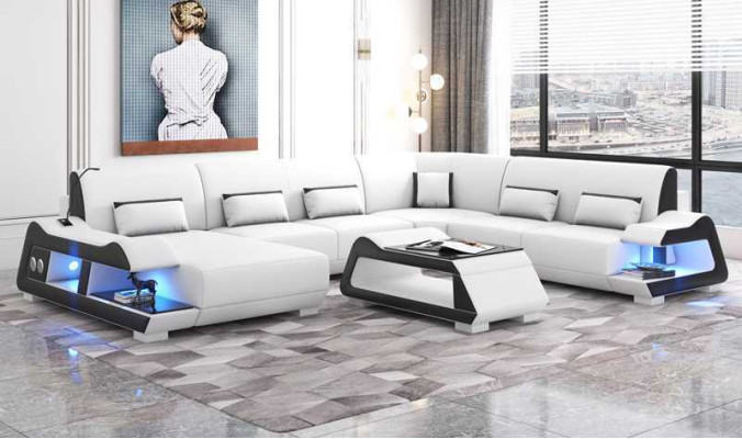 Large sofa Living landscape XXL U-shape Corner sofa Leather sofa White Sofas