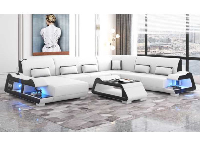Large sofa Living landscape XXL U-shape Corner sofa Leather sofa White Sofas