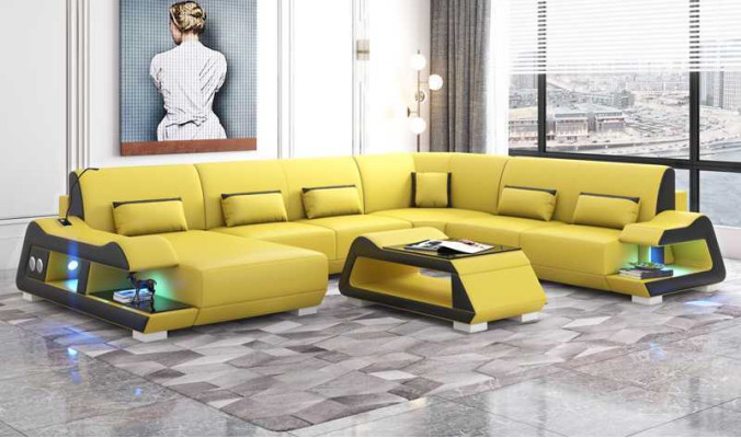 Large sofa Living landscape XXL U-shape Corner sofa Leather sofa White Sofas