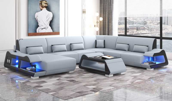 Large sofa Living landscape XXL U-shape Corner sofa Leather sofa White Sofas