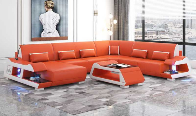 Large sofa Living landscape XXL U-shape Corner sofa Leather sofa White Sofas